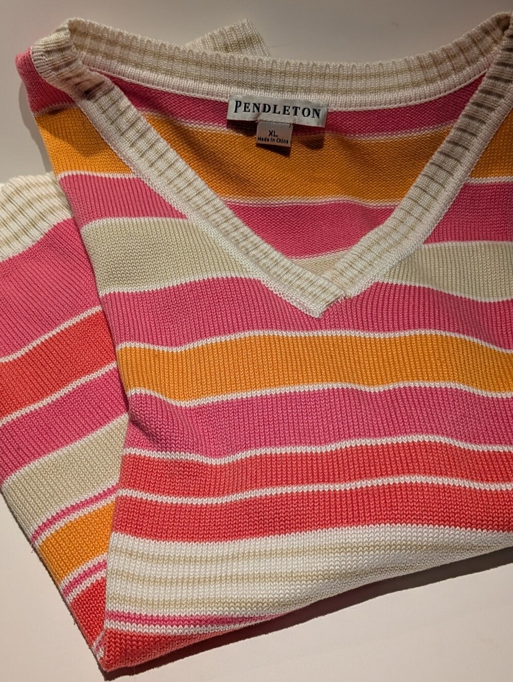 Vibrant Pendleton Sleeveless V-Neck Striped Knit Sweater Vest